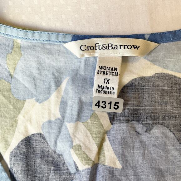 Croft & Barrow Women Midi Dress 1X Blue Floral Fit Flare Sleeveless V-neck - Picture 2 of 11